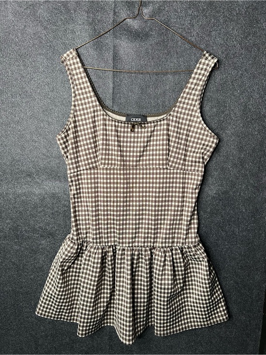 Cider Dresses & Skirts - Cider Brown Gingham Mini Dress Scoop Neck Strappy Sleeveless XL Bow Accent